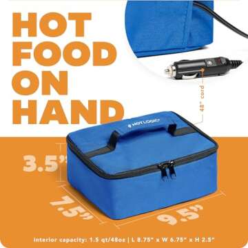 HOTLOGIC Mini Portable Electric Lunch Box Food Heater - Innovative Food Warmer and Heated Lunch Box for Adults Car/Home - Easily Cook, Reheat, and Keep Your Food Warm - Blue (12V)