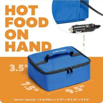 HOTLOGIC Mini Portable Electric Lunch Box Food Heater - Innovative Food Warmer and Heated Lunch Box for Adults Car/Home - Easily Cook, Reheat, and Keep Your Food Warm - Blue (12V)