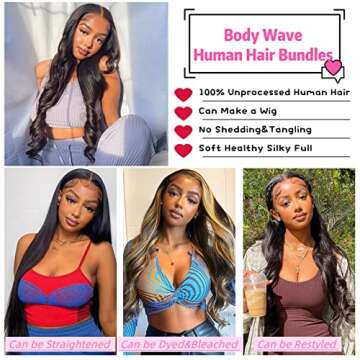 12A Body Wave Bundles Human Hair Brazilian Virgin Body Wave Human Hair Bundles 100% Unprocessed Virgin Weave 3 Bundles (14 16 18 Inch) Human Hair Natural Black Color Hair Extensions for Black Women