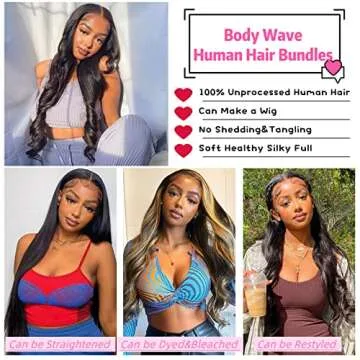 12A Body Wave Bundles Human Hair Brazilian Virgin Body Wave Human Hair Bundles 100% Unprocessed Virgin Weave 3 Bundles (14 16 18 Inch) Human Hair Natural Black Color Hair Extensions for Black Women