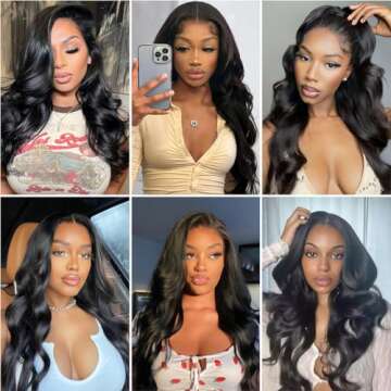12A Body Wave Bundles Human Hair Brazilian Virgin Body Wave Human Hair Bundles 100% Unprocessed Virgin Weave 3 Bundles (14 16 18 Inch) Human Hair Natural Black Color Hair Extensions for Black Women