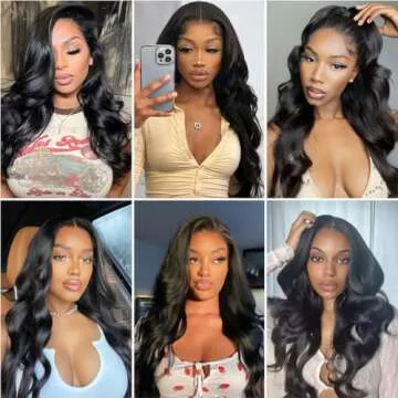 12A Body Wave Bundles Human Hair Brazilian Virgin Body Wave Human Hair Bundles 100% Unprocessed Virgin Weave 3 Bundles (14 16 18 Inch) Human Hair Natural Black Color Hair Extensions for Black Women