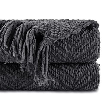 BATTILO HOME Dark Grey Throw Blanket for Couch, Knit Charcoal Throw Blanket Versatile for Chair, 60 ...