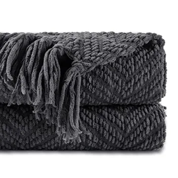 BATTILO HOME Dark Grey Throw Blanket - Cozy Chunky Knit Design, 60x80 Inch, Ideal for Couch or Bed w...
