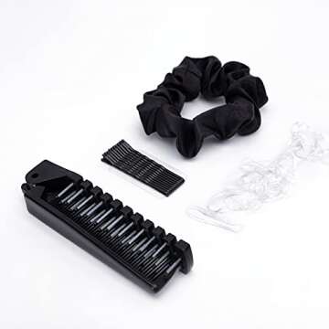 Kitsch Portable Folding Travel Hair Brush, Double Headed Collapsible Compact Pocket Hair Comb with Hair Scrunchies for Women Travel Essentials, Clear Elastic Hair Ties & Bobby Pins Black for Girls