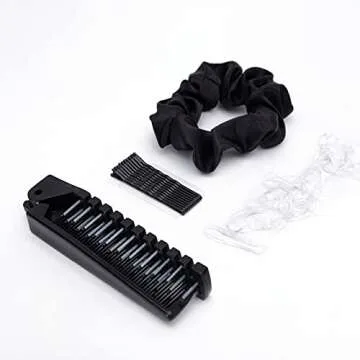 Kitsch Portable Folding Travel Hair Brush, Double Headed Collapsible Compact Pocket Hair Comb with Hair Scrunchies for Women Travel Essentials, Clear Elastic Hair Ties & Bobby Pins Black for Girls
