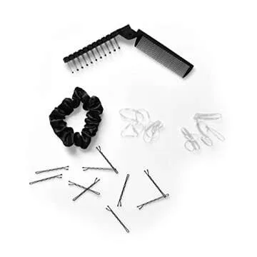 Kitsch Portable Folding Travel Hair Brush, Double Headed Collapsible Compact Pocket Hair Comb with Hair Scrunchies for Women Travel Essentials, Clear Elastic Hair Ties & Bobby Pins Black for Girls
