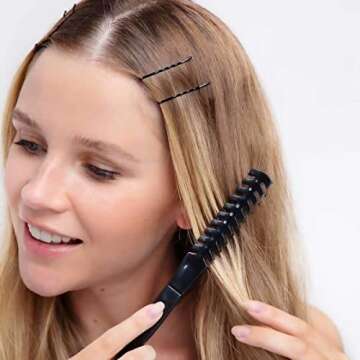 Kitsch Portable Folding Travel Hair Brush, Double Headed Collapsible Compact Pocket Hair Comb with Hair Scrunchies for Women Travel Essentials, Clear Elastic Hair Ties & Bobby Pins Black for Girls