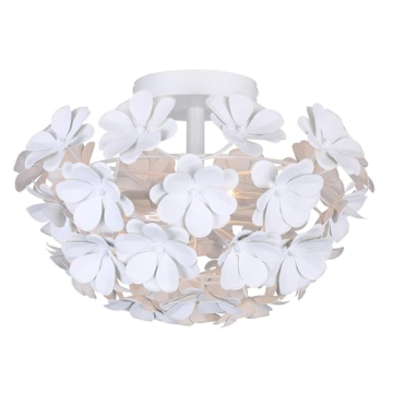 Cassia 15 in. 2-Light 60-Watt Whimsical White Flush Mount with Matte White Metal Flower Shade