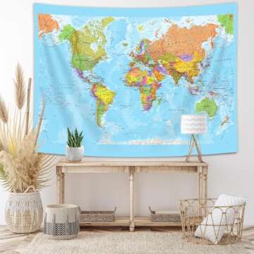 JAWO Map Tapestry, World Map Tapestries, Wall Art Hanging for Bedroom Living Room Dorm School Classroom, Great Tool for Students and Teachers 60X40Inches Wall Blankets