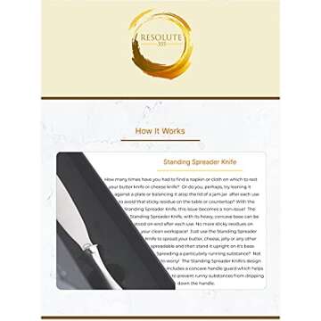 RESOLUTE355 - Standing Spreader Knife - 8" Stainless Steel / Chromium Alloy - Standalone Upright Butter Jam Cheese Condiment Spreader Knife – Serving Catering Knife - Dishwasher Safe