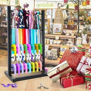 Fumingpal 5 Tier Ribbon Holder Organizer Rack, Ribbon Storage, Ribbon Holder, Large Capacity Ribbon Organizer for Craft Room,Flower Store,Cake Shop