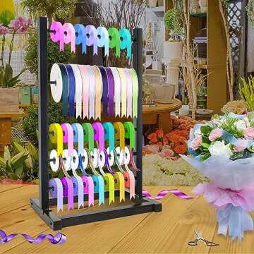 Fumingpal 5 Tier Ribbon Holder Organizer Rack, Ribbon Storage, Ribbon Holder, Large Capacity Ribbon Organizer for Craft Room,Flower Store,Cake Shop