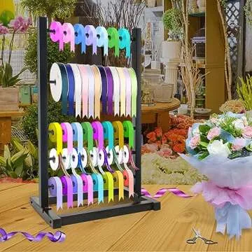 Fumingpal 5 Tier Ribbon Holder Organizer Rack, Ribbon Storage, Ribbon Holder, Large Capacity Ribbon Organizer for Craft Room,Flower Store,Cake Shop