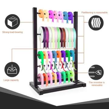 Fumingpal 5 Tier Ribbon Holder Organizer Rack, Ribbon Storage, Ribbon Holder, Large Capacity Ribbon Organizer for Craft Room,Flower Store,Cake Shop