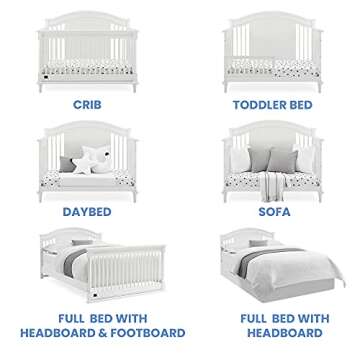 Delta Children Simmons Kids Juliette 6-in-1 Convertible Crib with Toddler Rail, Greenguard Gold Certified, Bianca White