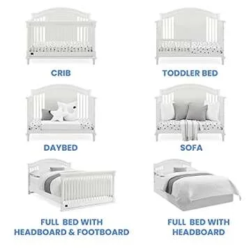 Delta Children Simmons Kids Juliette 6-in-1 Convertible Crib with Toddler Rail, Greenguard Gold Certified, Bianca White