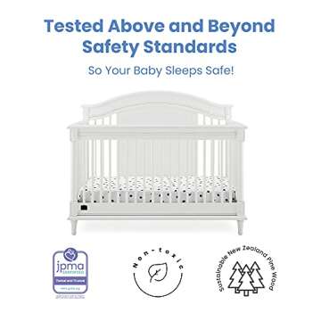 Delta Children Simmons Kids Juliette 6-in-1 Convertible Crib with Toddler Rail, Greenguard Gold Certified, Bianca White