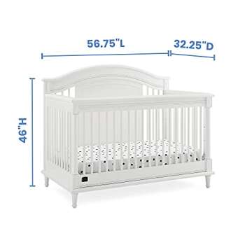 Delta Children Simmons Kids Juliette 6-in-1 Convertible Crib with Toddler Rail, Greenguard Gold Certified, Bianca White