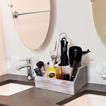 ROLOWAY Wooden Hair Tool Organizer - Blow Dryer Holder - Curling Iron Holder - Flat Iron Holder - Hair Styling Tools & Accessories Organizer - Bathroom Vanity Countertop Organizer (Rustic)