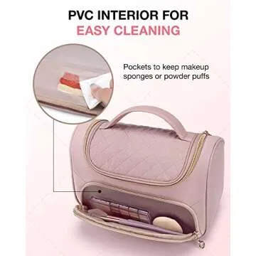 BAGSMART Travel Makeup Bag, Cosmetic Bag Make Up Organizer Case,Large Top Flap Wide Open Pouch for Women Purse for Toiletries Accessories Brushes(Pink)