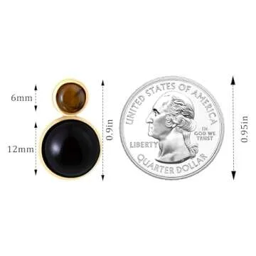Gold Tiger Eye Stone Obsidian Stud Earrings for Women