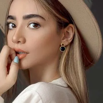 Gold Tiger Eye Stone Obsidian Stud Earrings for Women