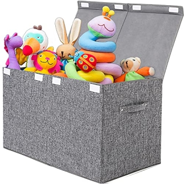 popoly Large Toy Box Chest with Lid, Collapsible Sturdy Toy Storage Organizer Boxes Bins Baskets for...