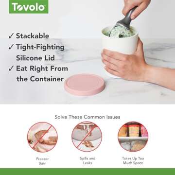 Tovolo Sweet Treat, Reusable Ice Cream Container for Homemade Ice Cream, Pink - 1 Quart Stackable Storage Tubs with Silicone Lids for Freezer - BPA-Free & Dishwasher-Safe