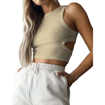 SAFRISIOR Women Y2K Hollow Out Back Crop Tank Top - Apricot