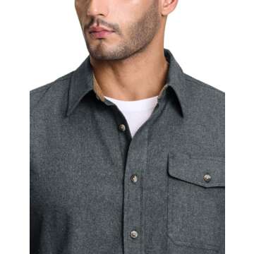 CQR Men's All Cotton Flannel Shirt, Long Sleeve Casual Button Down Plaid Shirt, Brushed Soft Outdoor Tactical Work Shirts, Solid Grey, X-Large