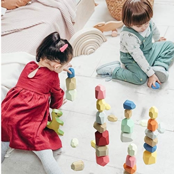Qurhafoo 36PCS Wooden Stacking Stones for Fun Play