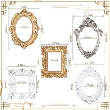 Yalikop 5 Pcs Vintage Resin Picture Frame Antique Photo Frame Table Top Jewelry Display Christmas Holiday Party Hotel Decor (Gold,White,Silver)