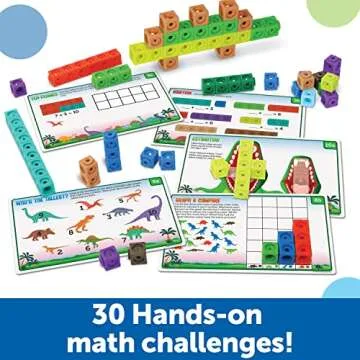 Learning Resources MathLink Cubes Kindergarten Math Activity Set: Dino Time! 115 Pieces, Ages 5+ Kindergarten STEM Activities, Math Games for Kids, Mathlink Cubes Activity Set, Ages 5+
