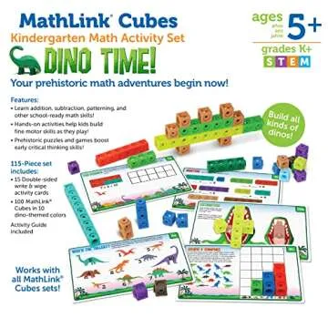 Learning Resources MathLink Cubes Kindergarten Math Activity Set: Dino Time! 115 Pieces, Ages 5+ Kindergarten STEM Activities, Math Games for Kids, Mathlink Cubes Activity Set, Ages 5+