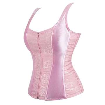 Pink Corset for Women Bustier Top Lingerie Plus Size Straps Zipper Front Halloween Costumes S