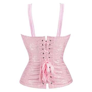 Pink Corset for Women Bustier Top Lingerie Plus Size Straps Zipper Front Halloween Costumes S