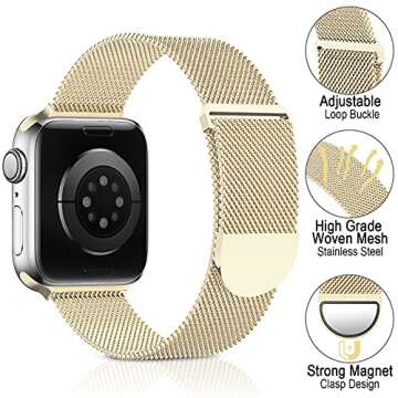 Sunnywoo Milanese Mesh Loop Compatible with Apple Watch Bands 42mm 44mm 45mm 46mm 49mm 38mm 40mm 41mm for Men Women, Stainless Steel Mesh strap for iWatch Series 10 9 8 7 6 SE 5 4 3 2 1 Ultra
