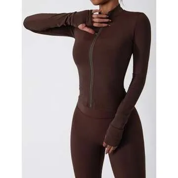 Yknktstc Womens Two Piece Tracksuit Set Long Sleeve Zipper Jacket with Athletic High Waist Leggings Workout Outfit M Brown