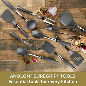 Anolon SureGrip Nonstick Nylon Solid Spoon, Gray 13.25-Inch, Tools and Gadgets - 46283