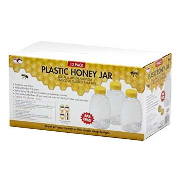 Little Giant® Plastic Honey Jar | Skep-Style Jar | Honey Squeeze Bottle with Flip-top Lid | Plastic Honey Bottle | 12 Pack | 16 Ounce