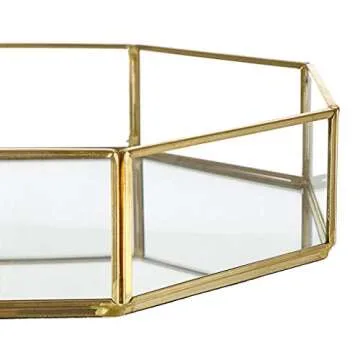 Hipiwe Gold Perfume Tray - Glass Mirror Makeup Tray Ornate Vanity Tray Dresser Tray Jewelry Trinket Organizer Tray for Bathroom Storage Tray for Home Decor,12.4"x 8.5"