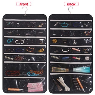 DIOMMELL Hanging Jewelry Organizer 47 Pockets with Zipper for Earrings Necklace Bracelet Ring Accessory Display Storage Bag Travel Holder Box