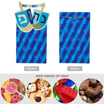MIMIND 36 Pack Hanukkah Die-Cut Flip Over Treat Bags Party Favor Bags Happy Hanukkah Goodie Gift Bags Hanukkah Gift-Giving Bag with 36 Stickers Paper Bag for Hanukkah Party Supplies Favors