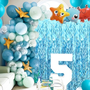 Teal Blue Wavy Tinsel Foil Fringe Curtains 3 Pack