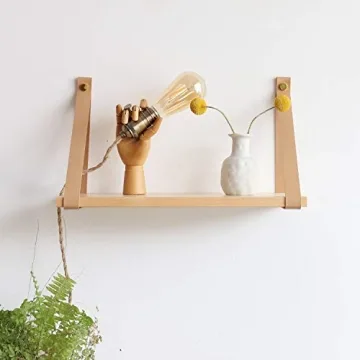 FRIADE PU Leather Strap Shelves,Wall Floating Shelf, Storage Rack for Kitchen,Living Room,Bedroom,Study,Set of 2