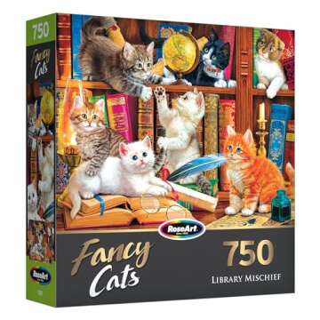 RoseArt - Fancy Cats -Library Mischief - 750 Piece Jigsaw Puzzle for Adults