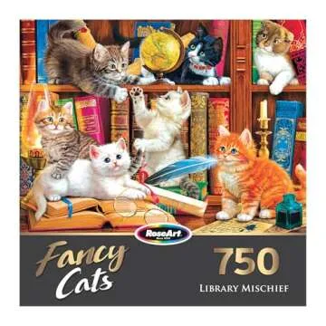 RoseArt - Fancy Cats -Library Mischief - 750 Piece Jigsaw Puzzle for Adults