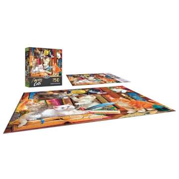 RoseArt - Fancy Cats -Library Mischief - 750 Piece Jigsaw Puzzle for Adults