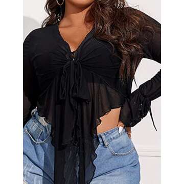 Plus Size Tie Front Crop Top for Women in Black